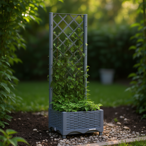 Jardinière en PP bleu gris avec treillis 15,7x15,7x47,8 pouces, design moderne pour plantes d'extérieur - Product Image 2