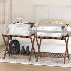 Soporte Plegable para Maletas de Bambú con Estante de Almacenamiento para Habitación de Huéspedes, Artículos Esenciales para Hoteles - Product Image 2