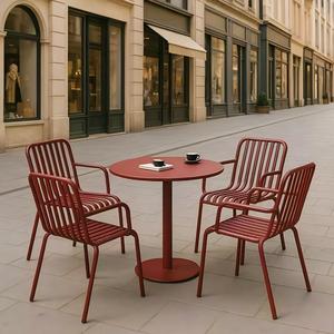 Juego de mesa y cuatro sillas para exteriores, sencillo, resistente a la lluvia y al sol, para tiendas de café o té con leche, Material metálico duradero, arte del hierro rojo - Product Image 2