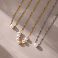 Mode à la mode minimaliste Imitation perle 18k PVD plaqué or en acier inoxydable lien perlé pendentif collier pour la fête tenue quotidienne