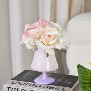 Arrangement floral artificiel réaliste moderne <span class=keywords><strong>de</strong></span> 240 mm pour la décoration <span class=keywords><strong>de</strong></span> la maison et du bureau, prêt à l'emploi, <span class=keywords><strong>rose</strong></span>, hydrangea, calla, avec vase en verre - Product Image 3