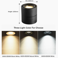 Spot LED anti-éblouissement à montage en surface, projecteur à intensité variable COB, spot de plafond sans ouverture, 7W12W15W 110V 220V, lampe de plafond ronde