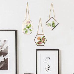 Gran oferta, <span class=keywords><strong>marcos</strong></span> de <span class=keywords><strong>flores</strong></span> prensadas verticales transparentes doradas <span class=keywords><strong>con</strong></span> cadena, marco de fotos flotante de vidrio transparente doble de cobre - Product Image 3