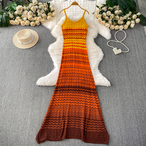Gaun panjang elegan wanita 2025 gaun Bodycon rajut musim panas gaun ekor ikan tanpa lengan berlubang untuk wanita - Product Image 3