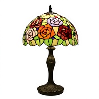 Lampe de bureau LED LongHuiJing en verre teinté à motif floral méditerranéen, base en alliage de zinc, design flexible, alimentation CA, décoration d'intérieur