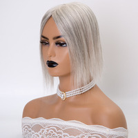 Topper de cheveux humains naturels 130 % de densité, court, 8 pouces, lisse et soyeux, couleur sel et poivre, base mono 5x6 pouces, pour femmes d'âge moyen aux cheveux fins