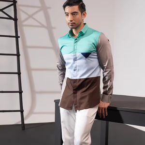 Camisas informales de color marrón cielo turquesa de algodón 100% para verano transpirable y servicio OEM disponible - Product Image 1