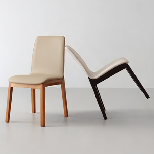 Nordic Solid Wood <strong>Dining</strong> <strong>Chair</strong> with Leather Upholstery Simple Light Luxury Backrest for Small Apartment White <strong>Cream</strong> Style - Product Image 4