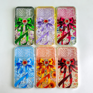 Coque de téléphone tendance et mignonne avec nœud 3D en strass pour <span class=keywords><strong>iPhone</strong></span> 16 Plus, imprimé floral, transparente, antichoc - Product Image 2