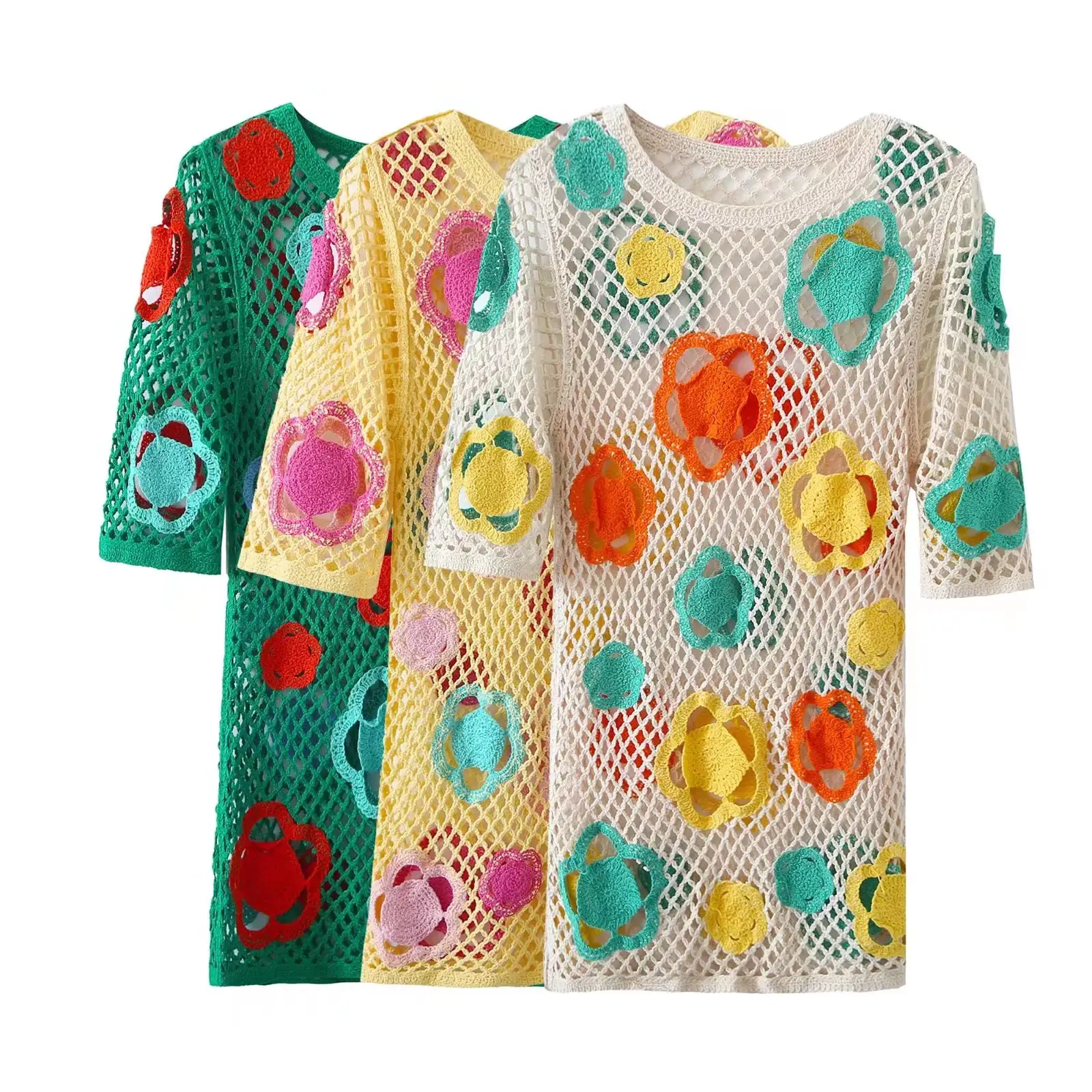 Женская летняя обувь с цветочным узором ручной работы, с вырезами, с цветочным принтом Пляжная блузка семь очков рукав вязаный свитер