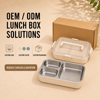 Boîte à lunch bento en acier inoxydable 304, 1000 ml, 3 compartiments, amovible, compatible lave-vaisselle, logo personnalisé, directement de l'usine