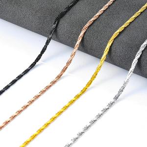Collar de acero inoxidable de 2mm con cadena plana de estilo vintage en color oro/acero/negro/rosa para mujeres y hombres, regalos de joyería. - Product Image 1