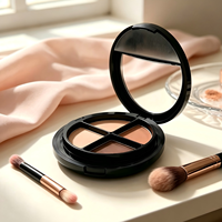 Boîtier de maquillage compact vide en plastique ABS avec couvercle transparent, 5 compartiments intérieurs colorés et 2 compartiments extérieurs colorés pour poudre libre, blush et crème pour les yeux