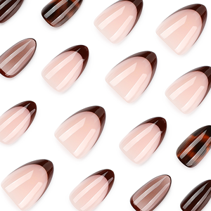 Faux ongles marron écaille de tortue à presser, French manucure, forme amande, brillants, réutilisables, couleur nude, faits à la main, élégants, pour femmes, 4528 - Product Image 3