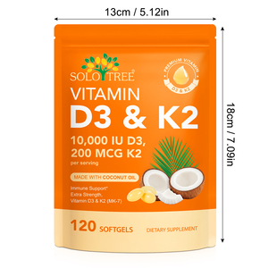 SOLOTREE <span class=keywords><strong>Vitamine</strong></span> D3 K2 120 Capsules molles Soutien immunitaire et osseux Adultes Complément multivitaminé naturel Non destiné aux femmes enceintes - Product Image 6