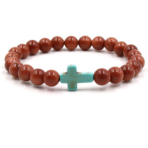 Bracciale Trendy con Charm Croce di Gesù per Uomo, Perline in <span class=keywords><strong>Pietra</strong></span> Dorata 8mm, Bracciali e Bangles per Donna, Gioielli Yoga - Product Image 4