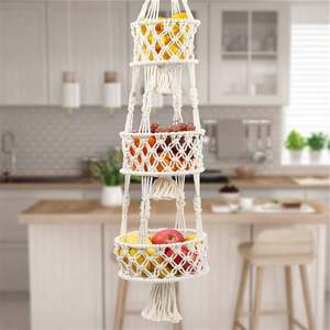 <span class=keywords><strong>Petit</strong></span> Panier En Coton De Rangement Mural Suspensión Para Plantas Corbeille Fruits A 3 Niveaux Accrocher Au Porte - Product Image 3