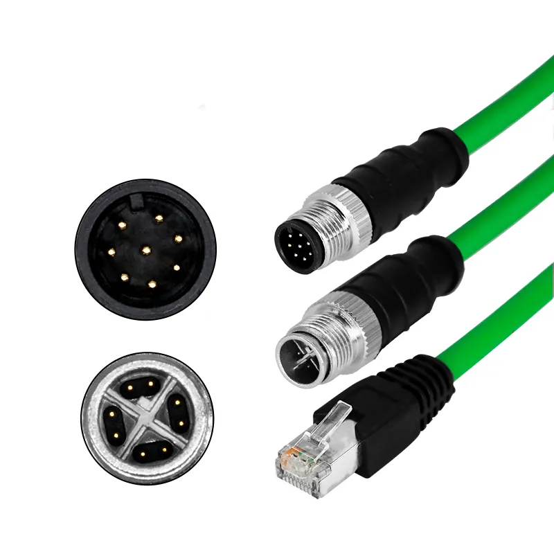 ethernet drag chain shield industrial lan cable cat6a rj45 M12 high speed male/female FTP patch industrial network lan cable