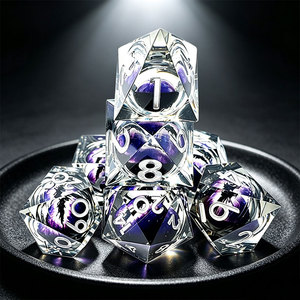 Juego de dados poliédricos de resina transparente de lujo oscuro de 7 piezas con borde afilado y ojo de dragón púrpura flotante para D&D COC Juegos de rol de mesa - Product Image 3