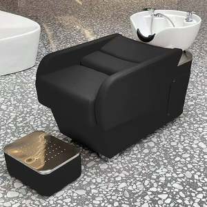Muebles contemporáneos modernos para barbería, sillas duraderas de champú de cuero sintético con lavabo de cerámica, precio de fábrica para Baño - Product Image 1