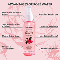 Eau de Rose Marque Privée à Faible MOQ avec Niacinamide et Acide Hyaluronique, Tonique Spray à l'Eau de Rose