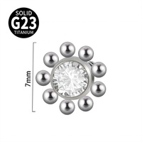 Gaby Nouveau Ancrage Dermal ASTM F136 en Acier Inoxydable G23 Plaqué Argent, Motif Tournesol, Filetage Interne, Calibre 14, Piercing Fin Vintage