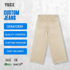 Usine de vêtements personnalisés YUCE, jeans en <span class=keywords><strong>denim</strong></span> kaki épais, vintage, délavés, streetwear, jeans décontractés pour hommes - Product Image 3