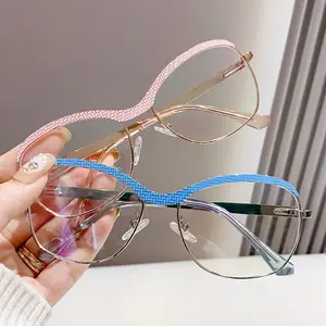 7148 Anti-Blue Light Glasses Retro Eyewear Frames Optical Frames Female Half Metal Alloy Spectacle Frames For Women