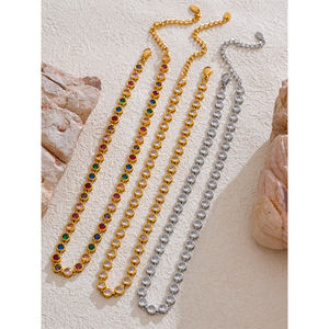 Jinyou 4712 Kleurrijke Kubieke Zirkoon Ketting Ketting Armband Set Statement Charme Pvd Roestvrij Staal Sieraden Set Voor Vrouwen Cadeau - Product Image 5