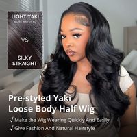 Perruques en cheveux humains sans colle, noires naturelles, pour femmes noires, pré-stylisées, style Yaki, ondulations lâches, coupe dégradée, 100% cheveux humains