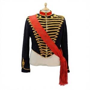 Veste Victorienne Style Uniforme d'Artillerie Équestre Napoléonienne Col Noir Rouge Tresse Dorée Vêtement d'extérieur pour Homme - Product Image 1