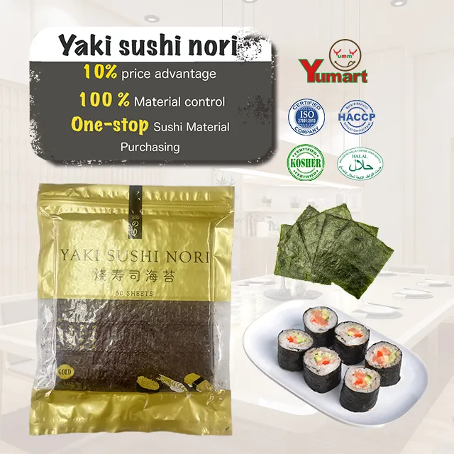 Alga secca alga d'oro di alta qualità all'ingrosso arrostita Sushi Nori 100 fogli per involtini di Sushi e cibi giapponesi