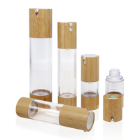 Botol Vakum Tanpa Udara Ramah Lingkungan 15ml 30ml dari Bambu untuk Kemasan Kosmetik Lotion Krim Serum Perawatan Kulit