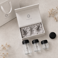 Pot en verre transparent avec logo personnalisé, 60, 90, 120 ml, couvercle sécurité enfant, flacon de stockage pour herbes, option boîte cadeau et sac en papier