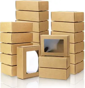 小矩形牛皮纸纸盒，带透明窗口3.33 "x 2.35" x 1.18 "迷你礼品礼品盒，用于烘焙包装
