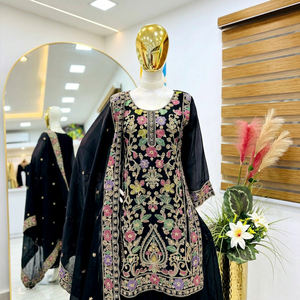 Salwar Kameez noir brodé extensible pour femme, robe ethnique, Diwali, fête de remise de diplôme, mariage, séchage rapide, coupe classique - Product Image 1