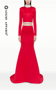 Haute Couture Ladies Maxi <strong>Dress</strong> <strong>Wool</strong> Taffeta Fabric Anti-Wrinkle Breathable Trumpet/Mermaid Silhouette <strong>Long</strong> <strong>Sleeves</strong> Elastic - Product Image 3