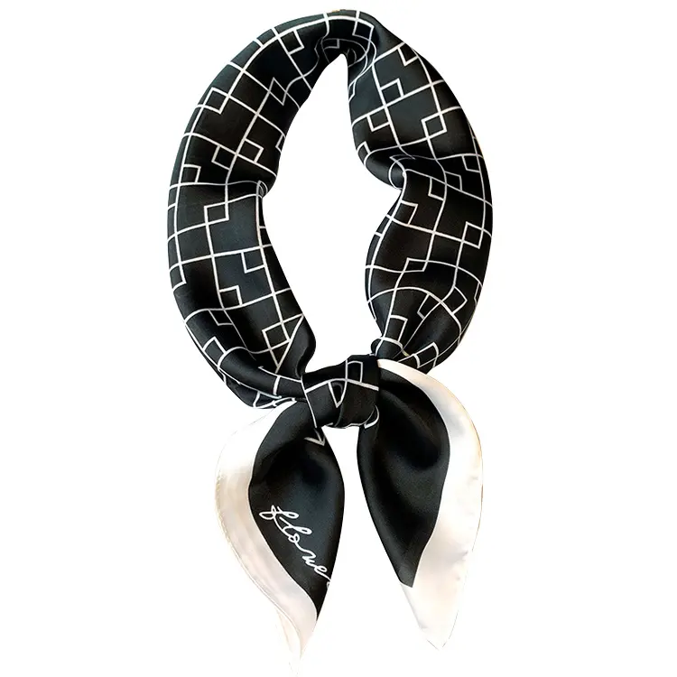 Customized 70x70 Black Silk Scarf Ladies Luxury Silk Hair Scarf