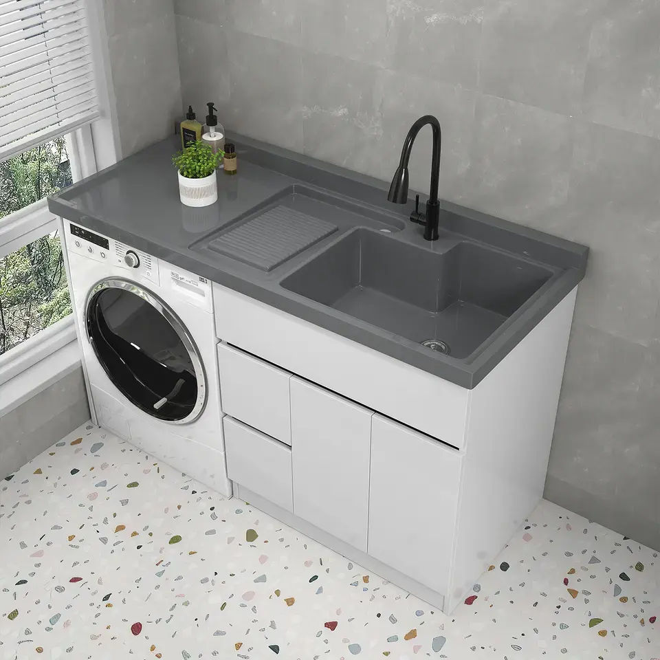 ร้อนขายเฟอร์นิเจอร์ห้องน้ำซักรีดอ่างล้างจานตู้ Combo กันน้ำเครื่องซักผ้าตู้