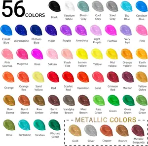 Akrilik boya seti 56 renk (2oz /60ml her) mat Finish su geçirmez zengin pigmentler boyama yeni başlayanlar ve sanatçılar için boyalar