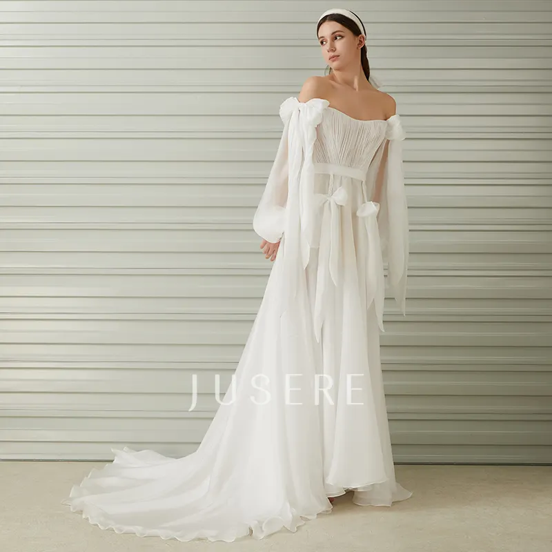 boho bridal dress ivory A-line wedding dress off the shoulder chiffon backless bridal gown 2021 new designs plus size