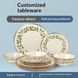 Retro Gold-Edged Plant Vintage Bone China Tableware Set Christmas American Style Microwave Safe Customizable Family Party Bowl - Product Image 2