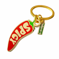 Porte-clés en alliage de zinc émaillé en forme de piment rouge de dessin animé, plaqué or de qualité supérieure, pendentif de sac, cadeau promotionnel, vente en gros
