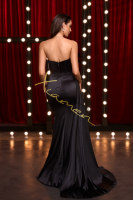 Ocstrade Robe de Soirée en Satin Noir Épaules Dénudées avec Ornements en Plumes et Fente Haute, Élégante Robe de Bal Formelle pour Femme