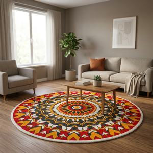 <b>Round</b> Jute Area Rug Bohemian Medallion Pattern Braided Flat Weave Non-Slip Rubber Backing Living Room Floor <b>Mat</b> - Product Image 2