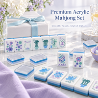 Jeu de Mahjong Américain Personnalisé Translucide Effet Glaçon 160 Pièces Tuiles Acryliques à Bord Bleu Art Lotus Délicat Jeu de Famille de Luxe Cadeau