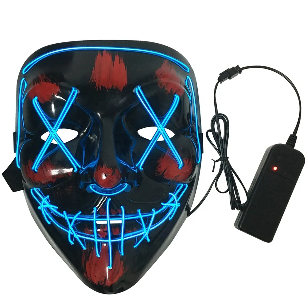 LED Mask Scary Halloween Glow Neon Mask with 3 Lighting Modes & El Wire for Men Women Kids Light up Mask