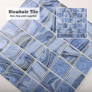 Поставщик плитки Bluwhale, цена от производителя, квадратный синий бассейн 48x48 мм, стеклянная плитка из переработанного стекла, плитка для бассейна, бассейн
