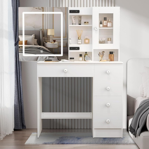 Coiffeuse avec 3 modes de changement de couleur de miroir de maquillage é<span class=keywords><strong>clair</strong></span>é et rangement Luminosité réglable Miroir de maquillage à LED <span class=keywords><strong>Commode</strong></span> - Product Image 1