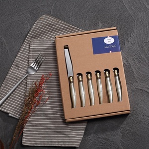 Ensemble de 6 couteaux à steak dentelés <span class=keywords><strong>Laguiole</strong></span> avec logo personnalisé, manche en ABS, acier inoxydable, couteaux de cuisine professionnels, boîte cadeau, vente en gros - Product Image 1